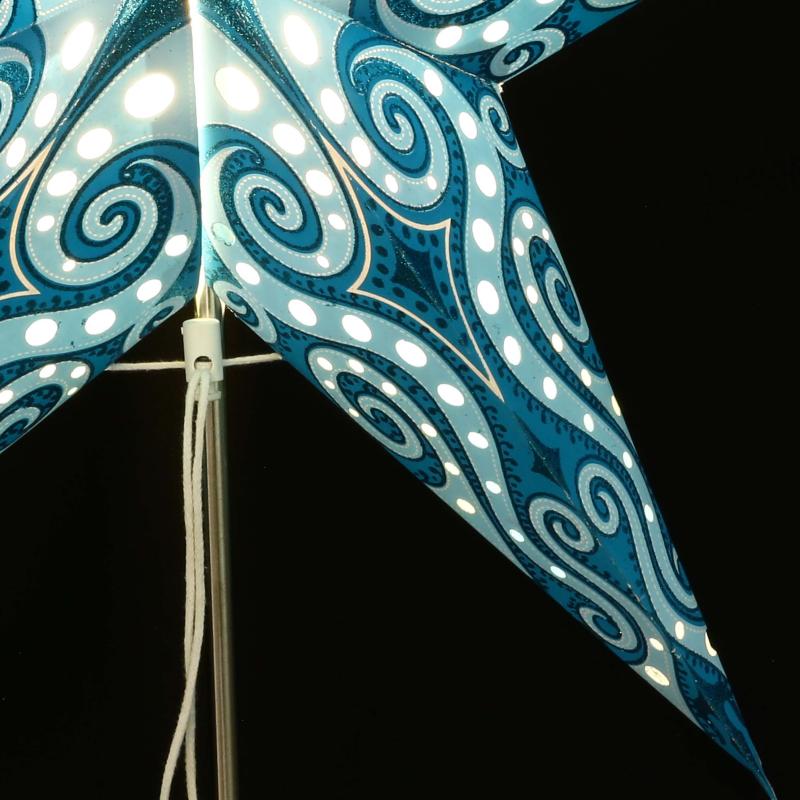Mandala Glitter turqoise - Foldable glowing star, paper poinsettia with 5 points, 60 cm